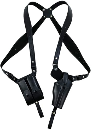 Grtheenumb Cinturón para Pistola, Fundas para Armas, Fundas Ajustables de Cuero PU para Hombro para Transporte Oculto con Bolsa Doble para Cargador para Caza, Cosplay, al Aire Libre