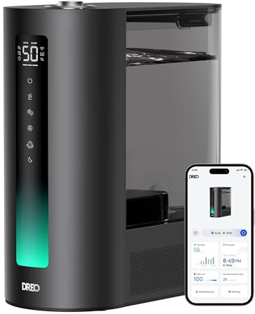 DREO 6L Humidificateur d'air intelligent pour grandes pièces, brume chaude et froide pour chambre, autonomie jusqu'à 60 h, capteur d'humidité précis, diffuseur d'arômes et compatible avec Alexa