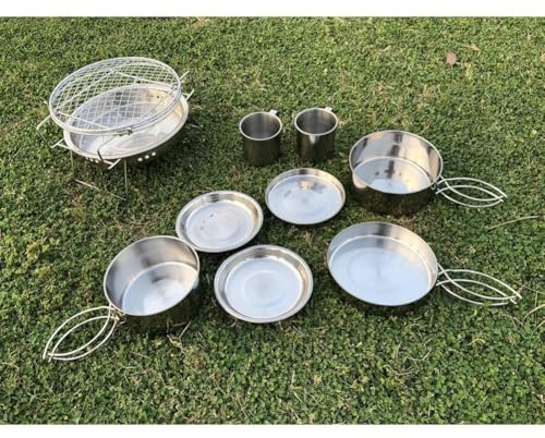 BlesConi Juego de utensilios de cocina de camping de acero inoxidable, kit de cocina portátil para exteriores, para ollas, tazas, cuencos para 5 a 6 personas, viajes, picnic