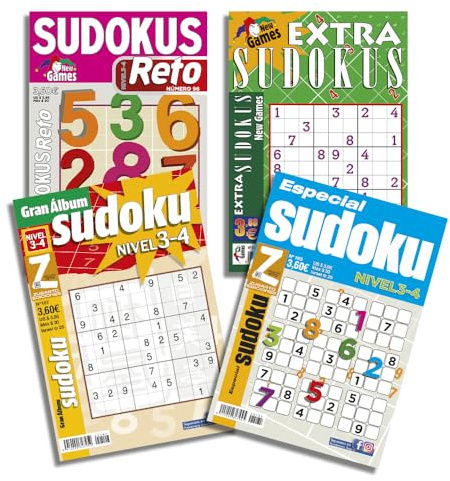 DataPrice Pack de 4 Libros de Pasatiempos Sudokus. SUDOKUS para Adultos Variados - Ed. Zugarto.