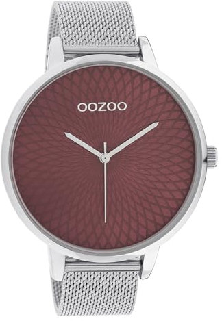 Oozoo Damenuhr mit Milanaise Edelstahlband XXL 48 MM Rot Mandala/Silberfarben C10649