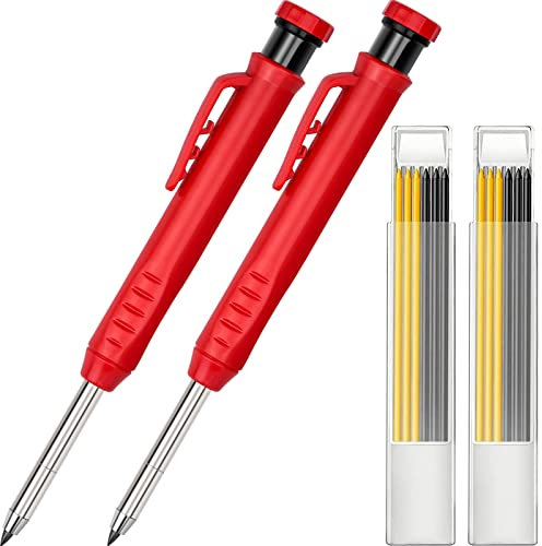 Nerissa 2 Pieces Solid Carpenter Pencil Built-in Sharpener Carpentry Automatic Pencils Set with 12pcs Replace Pencil Leads Woodworking Architect Marker Marking Tool for Drawing Making Scribering
