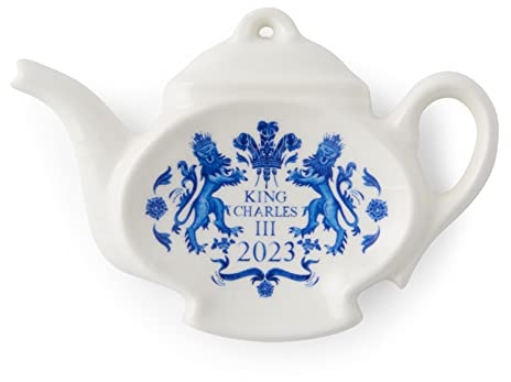 Portmeirion Home & Gifts Spode - Porta-bustine di tè con motivo dell'incoronazione di re Carlo III, prodotto nel Regno Unito, 14 x 10 cm