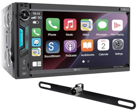 Soundstream VRCPAA-7DRM 7” | Digital Media Receiver, Wireless Apple CarPlay® & Android Auto® Double Din Car Stereo, HD Touchscreen, Bluetooth | USB/microSD Playback | Camera Inputs + Backup Camera