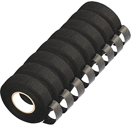 Viaky 8 Rolls Wiring Harness Tape, 19mm x 15m Flame Retardant Heat-Resistant Black Fabric Cloth Tape, Reduce Noise Adhesive Loom Tape for Engine, Electrical, Car Auto Cables Wires Fixed