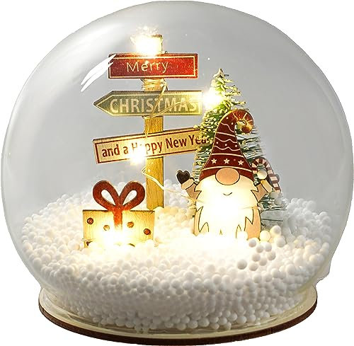 St Helens Home & Garden Xmas Haus Festive Light Up LED Christmas Snow Globe with Gonk Village Battery Operated