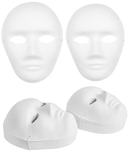 30 Pcs DIY Full Face Masks, White Blank Paper Mache Masks, Paintable Masquerade Masks for Cosplay Carnival Halloween Dance Party (15pcs Male +15pcs Female)