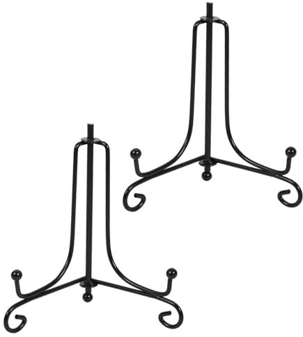 JJiaoLinin 2 Pack Plate Holder Display Stand, Picture Frame Holder Stand, Black Iron Easel Stands, Bowl Holders Display Stand, for Pictures Frames, Photo, Books, Card, Tablets and Art（4 Inch）