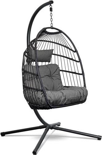 Swoods Silla Colgante de Huevo – Silla Colgante con Soporte – para Interior y Exterior – Incluye Cojines y Fundas – Silla de Huevo – Cocoon – Silla de Huevo – hasta 150 kg
