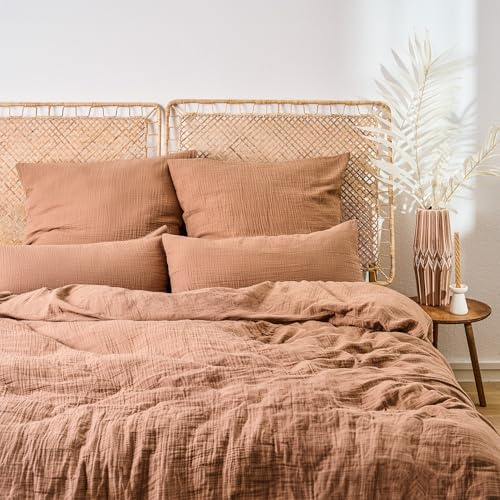 Blumtal Juego de ropa de cama de muselina 155 x 220 cm + 40 x 80 cm, certificado Öko-Tex, 100 % algodón, extra suave, lavable a 40 °C