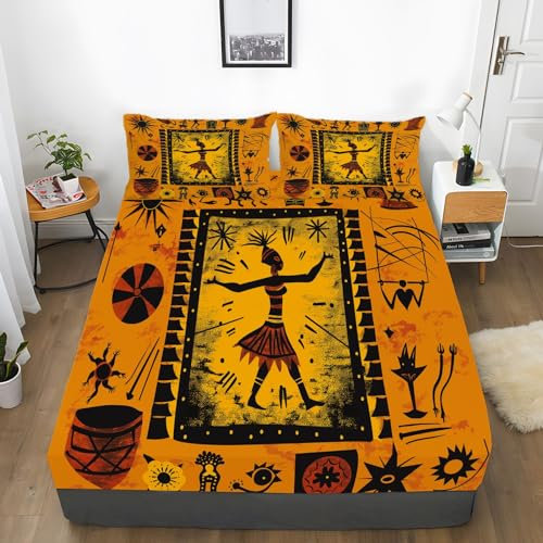 Spannbettlaken 140x200 cm Brauner Ägyptischer Pharao Gebürstete Mikrofaser Spannbetttuch 30 cm Tiefe Tasche, Atmungsaktiv Matratzenauflage Bettlaken für Wasserbetten, Boxspringbetten