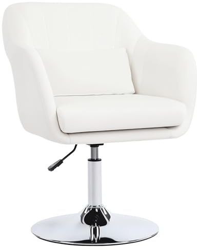 HOMCOM Butaca de Dormitorio Moderna Giratoria Tapizada en PU Con Altura Ajustable, Reposabrazos y Cojín Para Salón y Sala de Estar - Blanco
