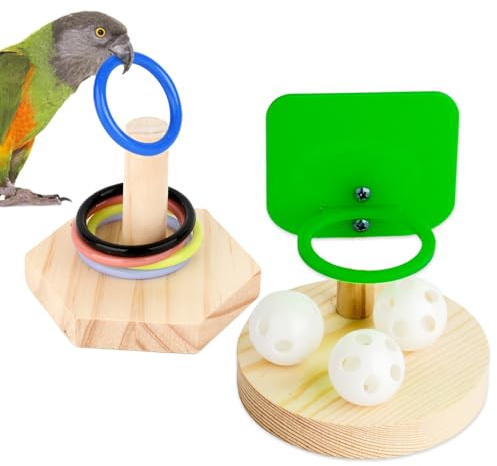 WishesMar Set di 2 Giocattoli Pappagalli Giochi da Addestramento per Uccelli Pappagallino Ondulato - Basket Anello Impilabile Giocattolo per Calopsitta