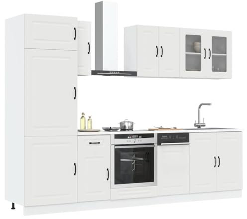 IKAYAA Mueble de Cocina 8 Piezas Kalmar, Cocinas Completas, Muebles De Cocina por Modulos, Armario Inferior de Fregadero, Armario Colgante Cocina, Armario para el Horno Blanco Type-6