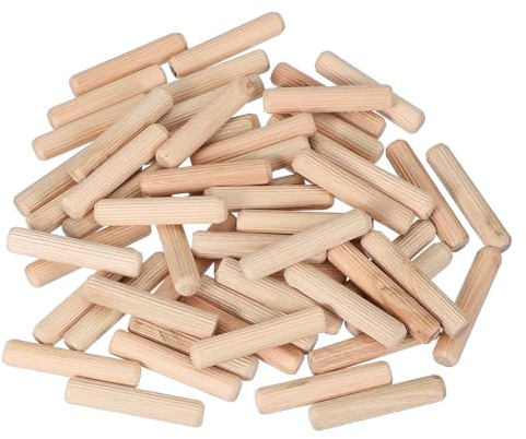 PATIKIL Träpluggar stift 10 mm x 50 mm (3/8 tum x 2 tum) rak plugg stavar trä räfflade pluggstänger för hantverk möbler gör-det-själv träantal 100