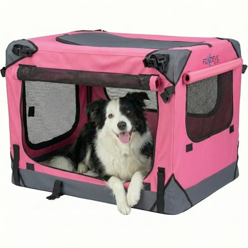 Foxdevil by xonic® Faltbare Hundebox/Katzenbox für mittelgroße Tiere – Hundetransportbox Auto und Zuhause – Transportbox Hund – Hundebox Auto Kofferraum (Light Pink, XXL)