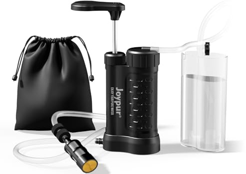 Joypur Filtro de agua para exteriores con membrana UF de 5 niveles, precisión de filtrado de 0,01 μm, peso ligero de 340 g, para camping y emergencia (480 ml) (K8192 * negro)