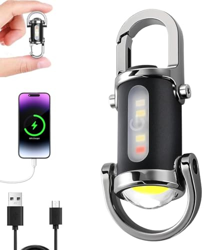 Power Bank Mini Keychain Flashlight,1200LM Superhelle Mini-Schlüsselanhänger-Taschenlampe Wasserdicht,Mini LED Taschenlampe Schlüsselanhänger,Taschenlampe LED Aufladbar für Outdoor,Camping (Silber)