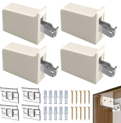 4 Pezzi Supporto Attaccaglie per Pensili, Regolabile Ganci per Pensili Cucina, Supporto per Armadi Bianco, Staffe Attaccaglie con Guide di Montaggio, Fissaggi Armadio Staffa Peso del Cuscinetto: 100KG