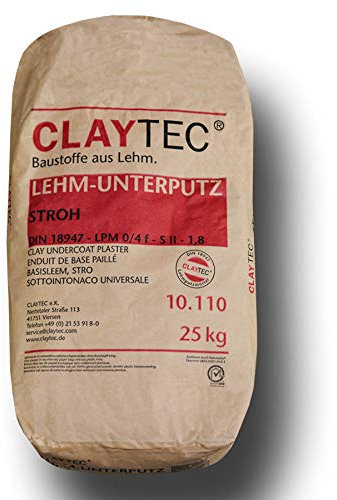 Claytec Lehm-Unterputz mit Stroh – 25 kg Lehmputz für Innenbereich, ein- & mehrlagiger Hand- & Maschinenputz, diffusionsoffen & ökologisch, ideal für Denkmalpflege, Wandheizung & Massivbaustoffe