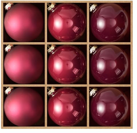 DN DECONATION Weihnachtskugeln Set aus 9 rosaroten Christbaumkugeln aus Glas, 8 cm Weihnachtsbaumschmuck mit Matter & glänzender Oberfläche für Weihnachtsbaum Deko und Festliche Weihnachtsdeko