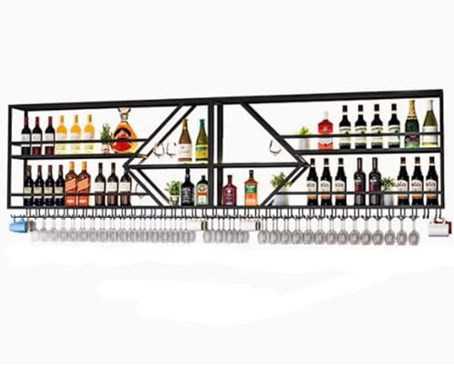 Vinvägghylla vägg vinställ vägginstallation vinkök lagring bar hylla väggmontering med glashållare vägghyllor för spritflaskor med LED-ljus för bar, hem, kök, matsal