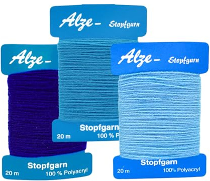 Darning Wool Bundle Blues (Sky Blue, Blue, Navy), 3 x 20m