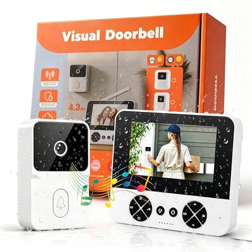 Campanello Senza Fili da Esterno 4,3 Pollici, Angolo 80°, Citofono Interno Casa 1080P HD, Videocitofono Senza Fili Wireless Infrarosso Notturno, Audio Bidirezionale, IP65, Senza WiFi E APP