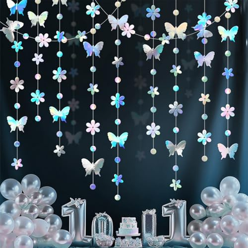 BSITSSS 3PCS Guirnalda de Papel Brillante, Guirnalda de Papel Redonda Mariposa Flores, Dorado Guirnalda de Papel Estrella Colgante Decoración, Guirnalda Estrella Redonda de Papel Colgante