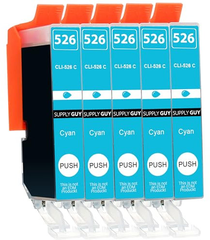 Supply Guy 5 Druckerpatronen mit Chip kompatibel mit Canon CLI-526 Cyan für IP4850 IP4950 IX6550 MG5150 MG5250 MG5340 MG5350 MG6150 MG6250 MG8150 MG8240 MG8250 MX715 MX885 MX895
