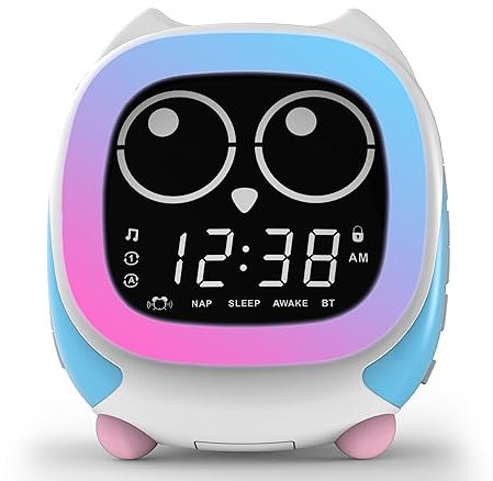 iTOMA Addo Kids Alarm Clock,Sunrise/Sunset Simulation Bedside Lamp, Grow Children's Clock Trainer and Bluetooth Music Player,White Noise Sleep Sounds Wake Up Clock Owl CKS912