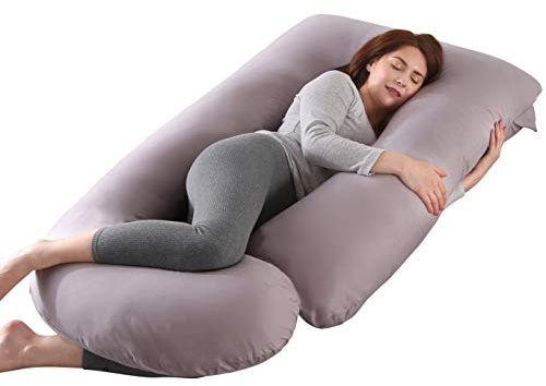 SHANNA Cuscino gravidanza per dormire, Cuscino allattamento e gravidanza, grande a forma di U e supporto premaman con rivestimento in cotone sostituibile e lavabile (Grigio Chiaro)