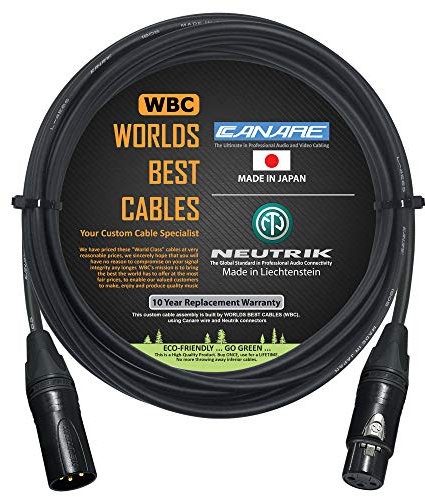 WORLDS BEST CABLES 2 Meter - Canare L-4E6S - Star Quad Microphone Cable with Neutrik Gold XLR-Male to XLR-Female Connectors