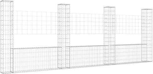 vidaXL Panier de Gabion en Forme de U avec 4 Poteaux Mur de Soutènement Barrière de Jardin Patio Projets de Jardinage Extérieur Fer 380x20x150 cm