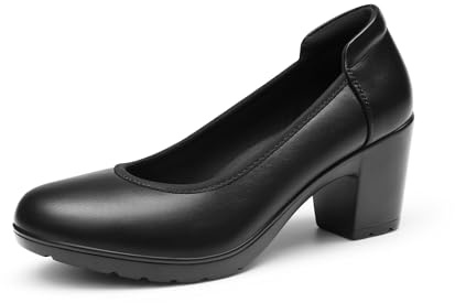 DREAM PAIRS Womens Edena Chunky Closed Toe Low Block Heels Work Pumps Comfortable Round Toe Dress Wedding Shoes SDPU2230W,Size 5,Black,SDPU2230W