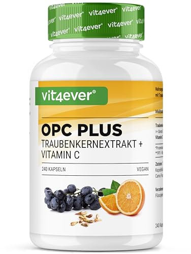 vit4ever OPC Traubenkernextrakt + natürliches Vitamin C - 240 Kapseln für 8 Monate - OPC Gehalt nach HPLC - Aus Weintrauben - Vegan