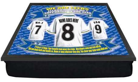 Leeds United Lap Tray with Bean Bag Cushion | Football Shirt | Customisable | FREE Personalised Name Printed Up To 12 Characters | Lap Trays for Eating on Lap | Leeds United Gifts for Men & Women