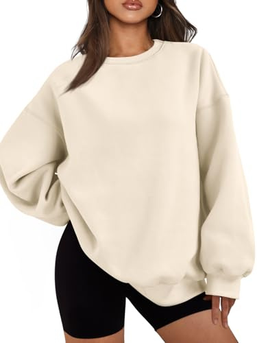 EFAN Felpe Oversize da Donna Felpe con Cappuccio in Pile Maglioni Girocollo Top Casual Comodi Abiti Autunnali Moda Abiti Invernali 2024, Albicocca, Large