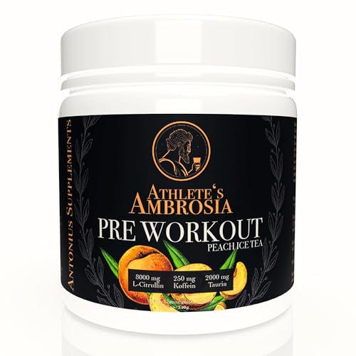 ANTONIUS SUPPLEMENTS Athlete’s Ambrosia Pre Workout Booster – 8.000 mg Citrullin, Koffein, Taurin – Für Pump, Fokus, Energie, Ausdauer – Pulver mit Geschmack – Gym, Fitness, Sports - 340 g