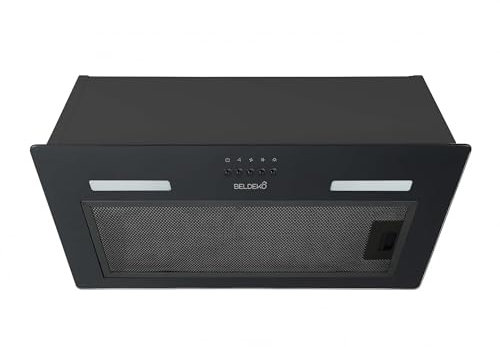 Hotte encastrable/groupe filtrant BELDEKO 52 cm – Noir – Débit 335 m³/h – Mode évacuation ou recyclage – Filtres charbon inclus – Marque française