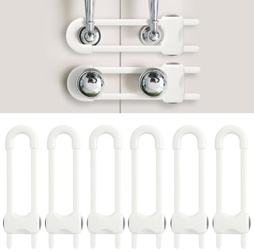 Baby Proofing Cabinets, Sliding Cabinet Locks for Babies, Adjustable U Shaped Baby Safety Locks, Childproof Cabinet Latch for Kitchen, Bathroom, Drawer, Cupboard Doors Knobs & Handles (6 Pack White)
