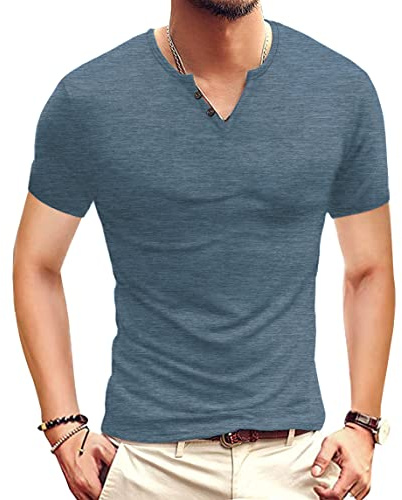 Henley - Maglietta da uomo a maniche corte, basic per Urban Classic, casual, slim fit, con scollo a V, per l'estate