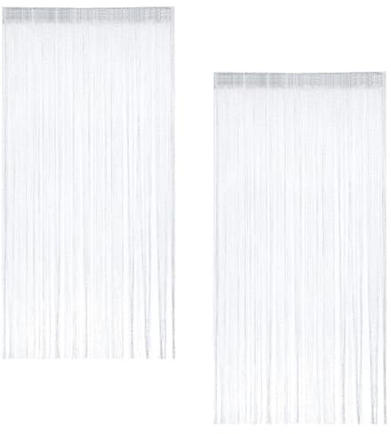 EXIN DEHCEN 2 Piezas Cortinas de Flecos Hilos, 100 x 200 cm Cortina Flecos Puerta, Fly Screen Door Chain Curtain, Panel de Cortina de Cuerdas para Cortar, Casarse, Café, Dormitorio, Fiestas (Blanca)