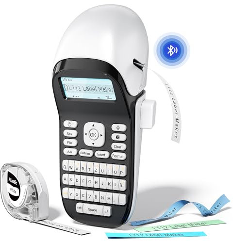 Phomemo LT12 Beschriftungsgerät Handgerät mit Akku, Tragbares Etikettendrucker mit QWERTZ Tastatur, Bluetooth Etikettiergerät für Heim und Büro - Weiß