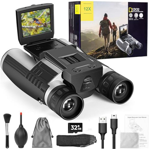 Fernglas Kamera für Erwachsene, 2,4 Zoll 48MP Bilder 2,5K Videos Kamera 12X Optischer 8X Digitalzoom, Fernglas für Vogelbeobachtung Jagd Outdoor Abenteuer