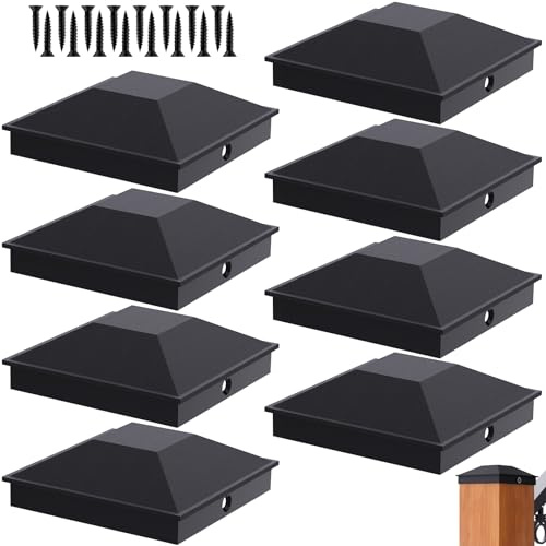 Goovilla 6x6 Post Caps Black(Actual 5.5 x 5.5), 8 Pack Fence Post Caps with 16 Screws and Easy Installation, Sturdy Waterproof Plastic Deck Post Caps with Frosted Finishing Touch, Protect Wood Post