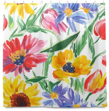 miaozhen Tende da bagno in materiale impermeabile, 182 x 183 cm, con gancio, girasole, amaryllis, bianco, lavabile, elegante, tenda da doccia per vasca da doccia cortinas para ba?os Elegantes