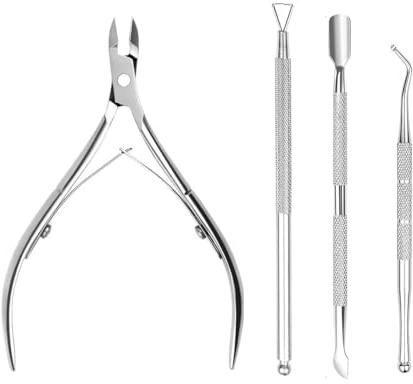 4 Piece Cuticle Tool Set – Cuticle Nippers, Pusher, Trimmer, Toenail Lifter & Nail Scraper – Professional Nail Care Kit for Fingernails & Toenails, Manicure & Pedicure