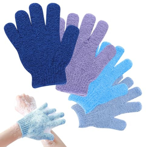 4 st exfolierande handskar, bad- och kroppsexfoliatorvantar, bambu duschhandskar, skrubbar bort inåtväxande hår och död hud, för dusch, spa, massage och död hudcellsborttagare luffor – 4 färger