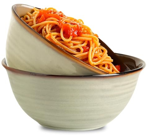 MEKY 84oz Ceramic Mixing Bowls Set of 2, Large Nesting Bowls for Kitchen Prep, Baking, Serving Salad, Pasta, Ramen,Microwave & Dishwasher Safe, Scratch-Resistant, Chocolate Vintage Brown